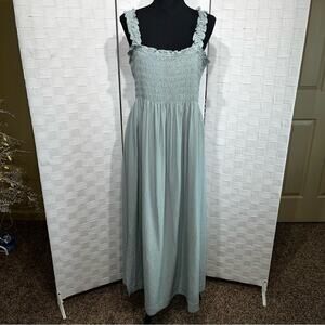 Calvin Klein Women’s Sleeveless Square Neck Maxi Dress Size 14 Sage Green Ruffle
